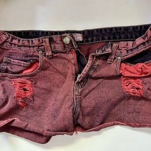 Free People Distressed Red Jean Shorts Size 27